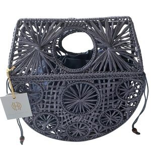 House of Harlow Handwoven Wicker Rattan Handbag